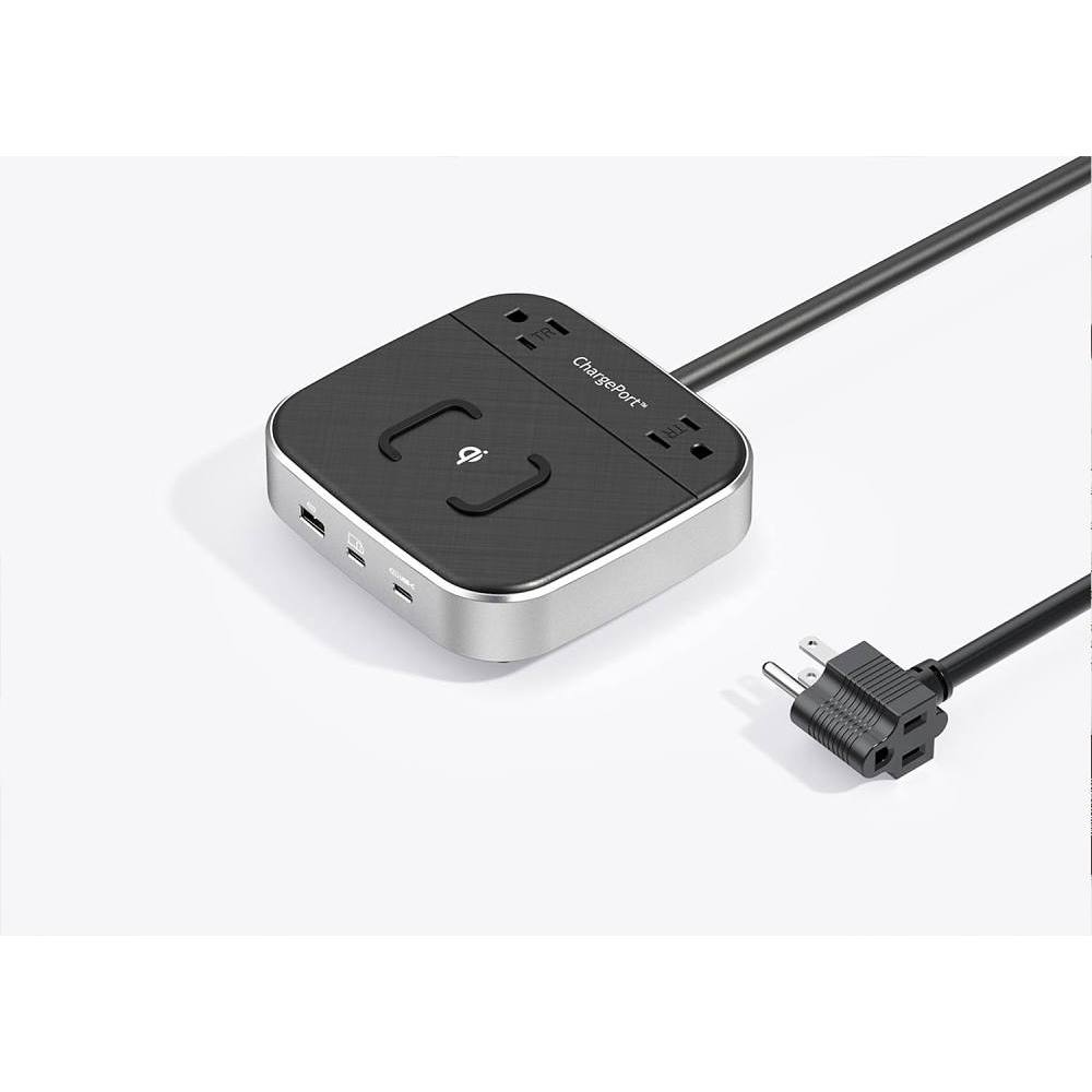 Teleadapt Chargeport PRO Charging Station, Wireless And Usb, Brushed Silver, 8'