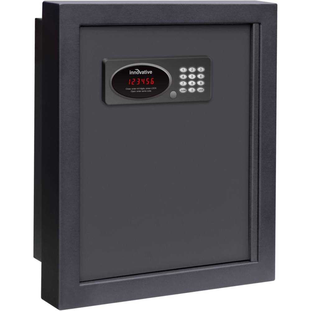 Innovative Recessed Wall Safe, 17" Laptop Compatible, Lighted Keypad, Black