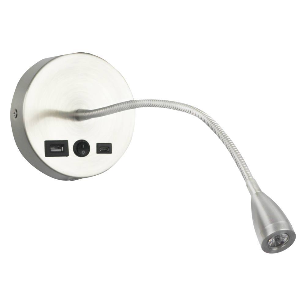 Adamax Newhouse Lighting Gooseneck Headboard Reading Lamp Light USB A/C Port 3000k Nickel