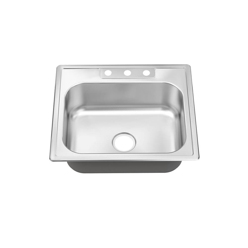 Seasons 25 In. Drop-In Single Bowl Stainless Steel Kitchen Sink, 22 Gauge, 3 Hole