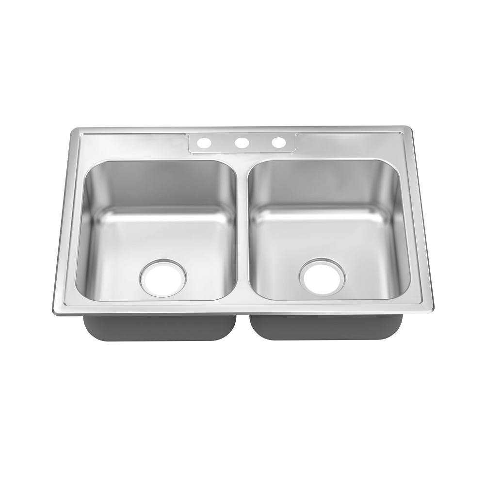 Seasons 33 In. Drop-In Double Bowl Stainless Steel Kitchen Sink, 22 Gauge, 3 Hole