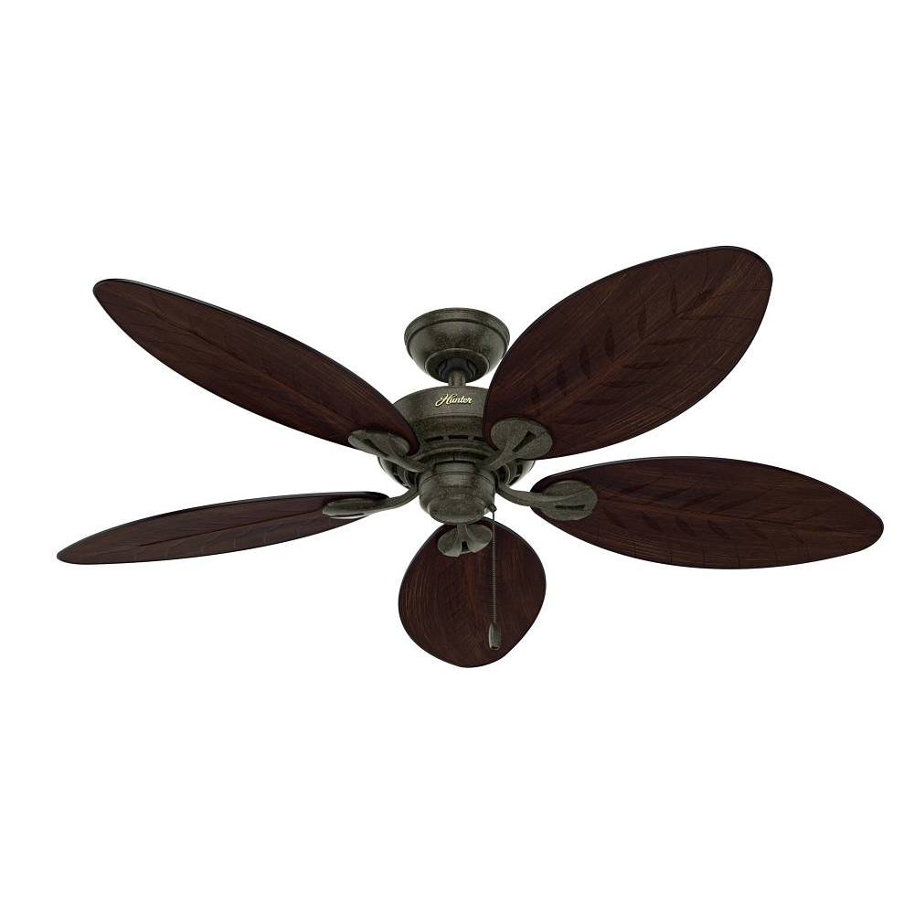 Hunter Fan 54" Bayview Ceiling Fan And Pull Chain, Damp Rated, Provencal Gold
