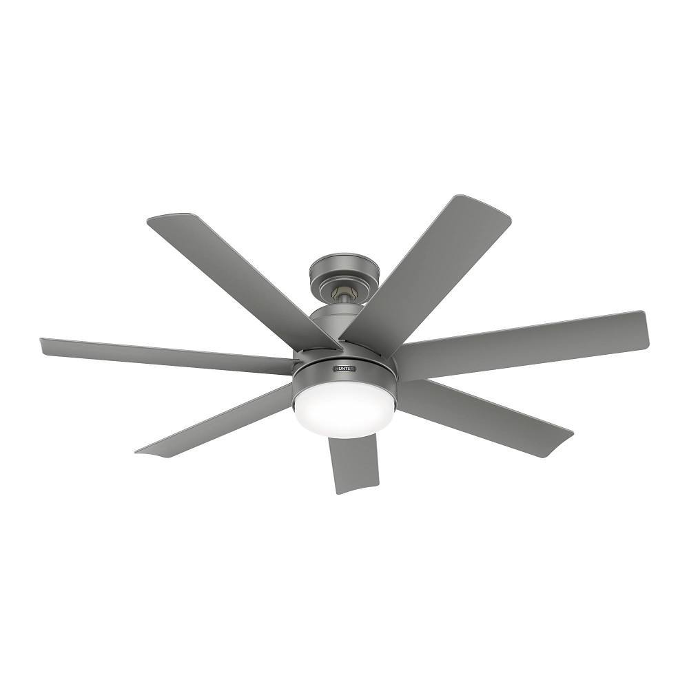 Hunter Fan 52" Brazos Ceiling Fan With LED Light, Damp Rated, Matte Silver