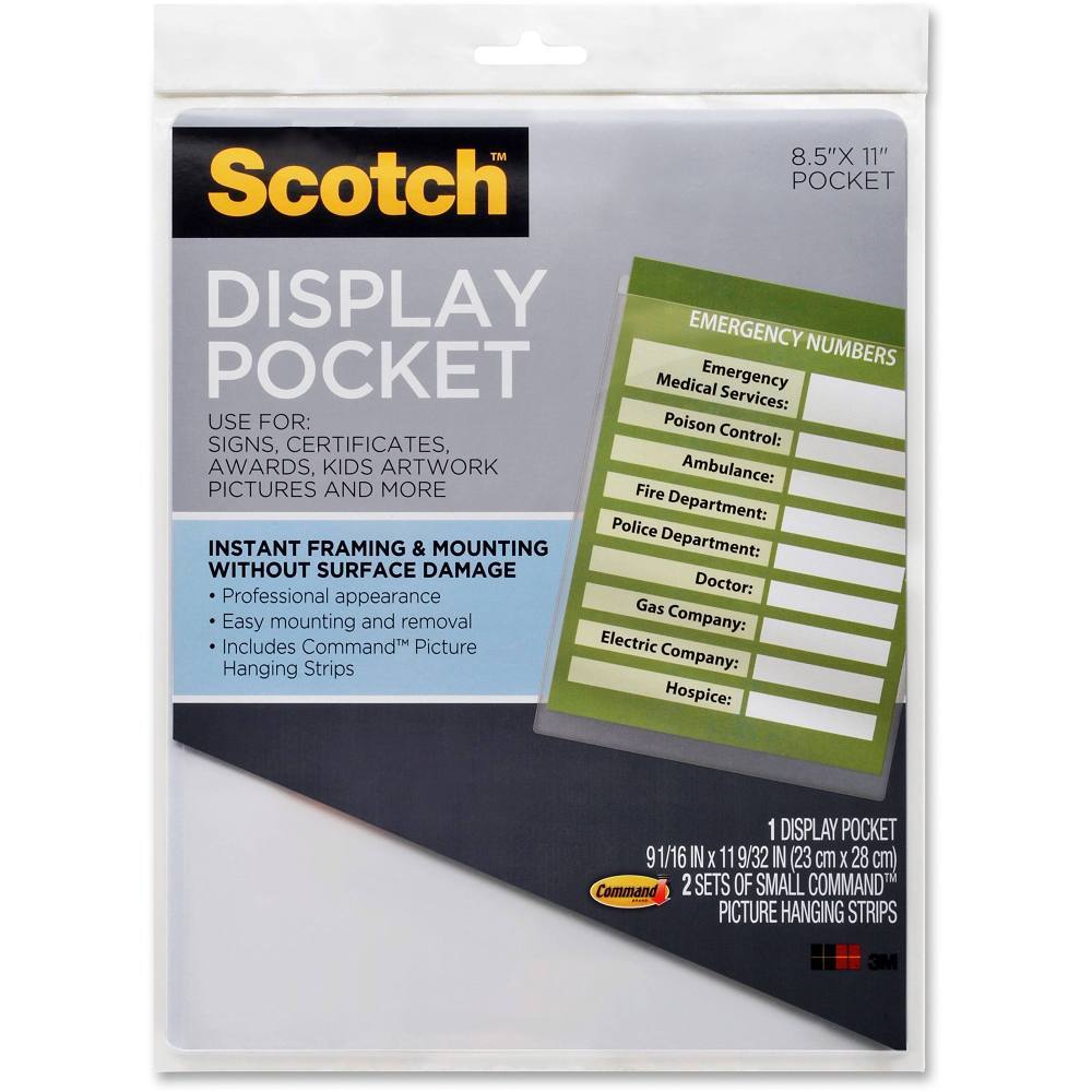 Scotch Clear Display Pocket With Picture Hanging Strips Hold 8.5" X 11"