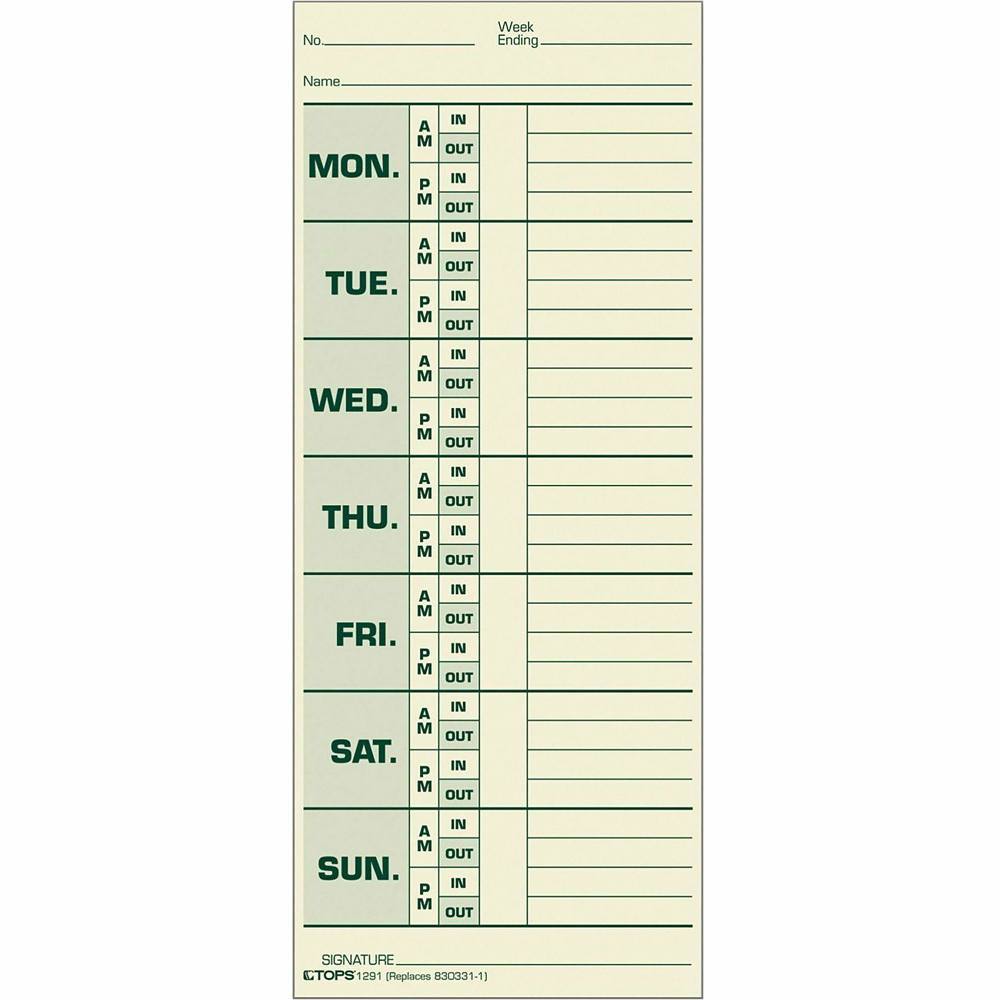 Tops Double Sided Weekly Time Card 3.50" X 8.5" With Green Ink Package Of 500