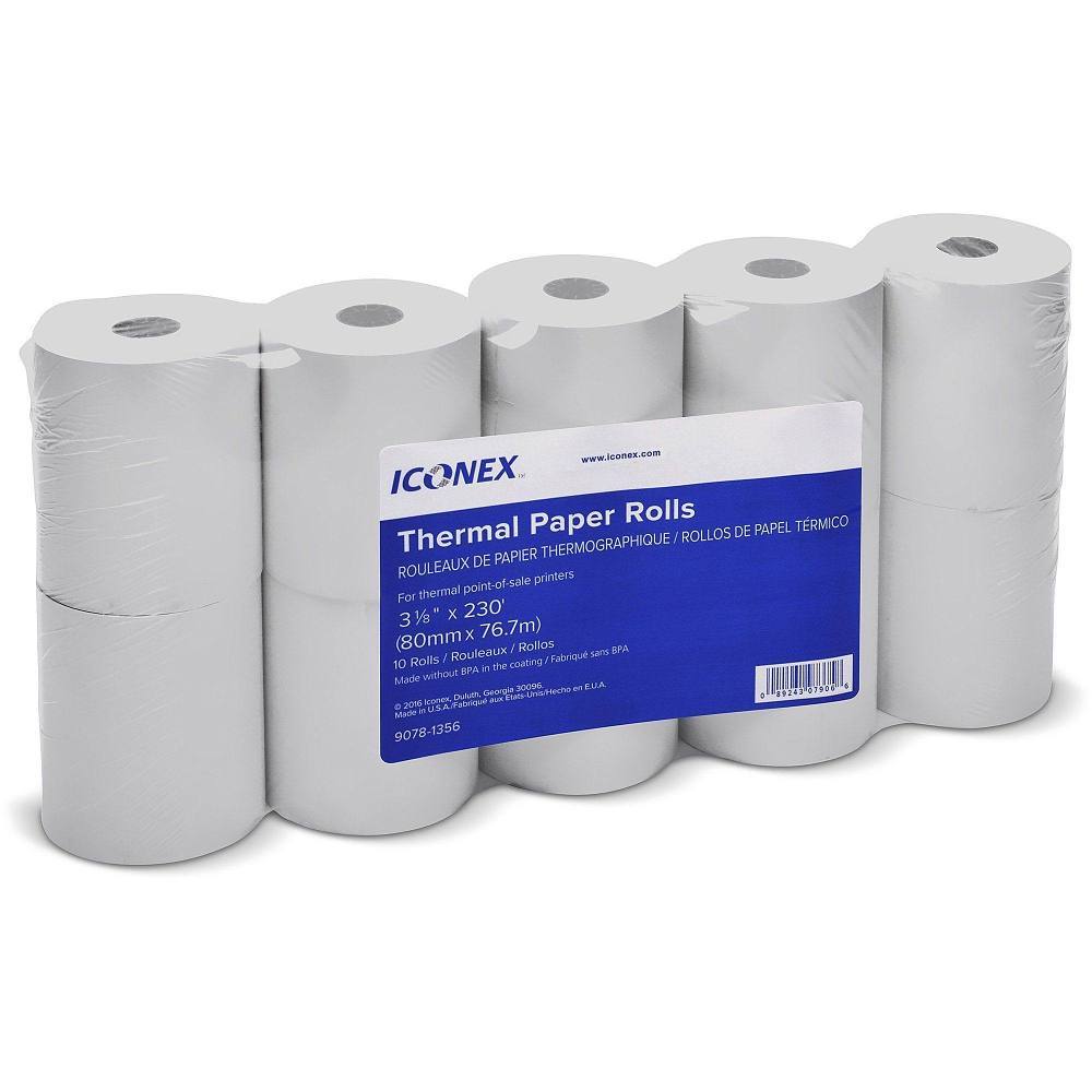 Iconex Thermal Paper Roll 3.125" X 230 Feet White Package Of 10