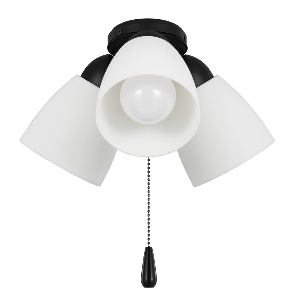 Seasons Universal 3-Light Shatter-Resistant Pull-Chain Ceiling Fan Multi-Shade LED Light Kit In Matte Black