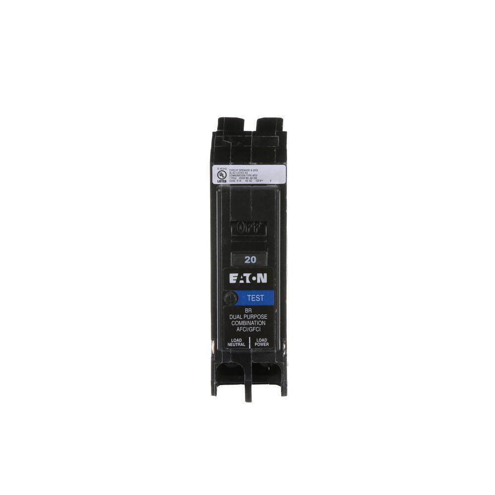 Eaton Br 20 Amp Single-Pole Dual Function Arc Fault/Ground Fault Circuit Breaker
