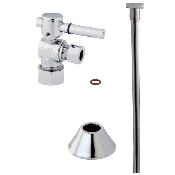 Kingston Brass Kit Per WC KTK101P – Raccordo Da 1/2 IPS A 3/8 Compressione, Cromo Lucido, Con Valvola E Flangia