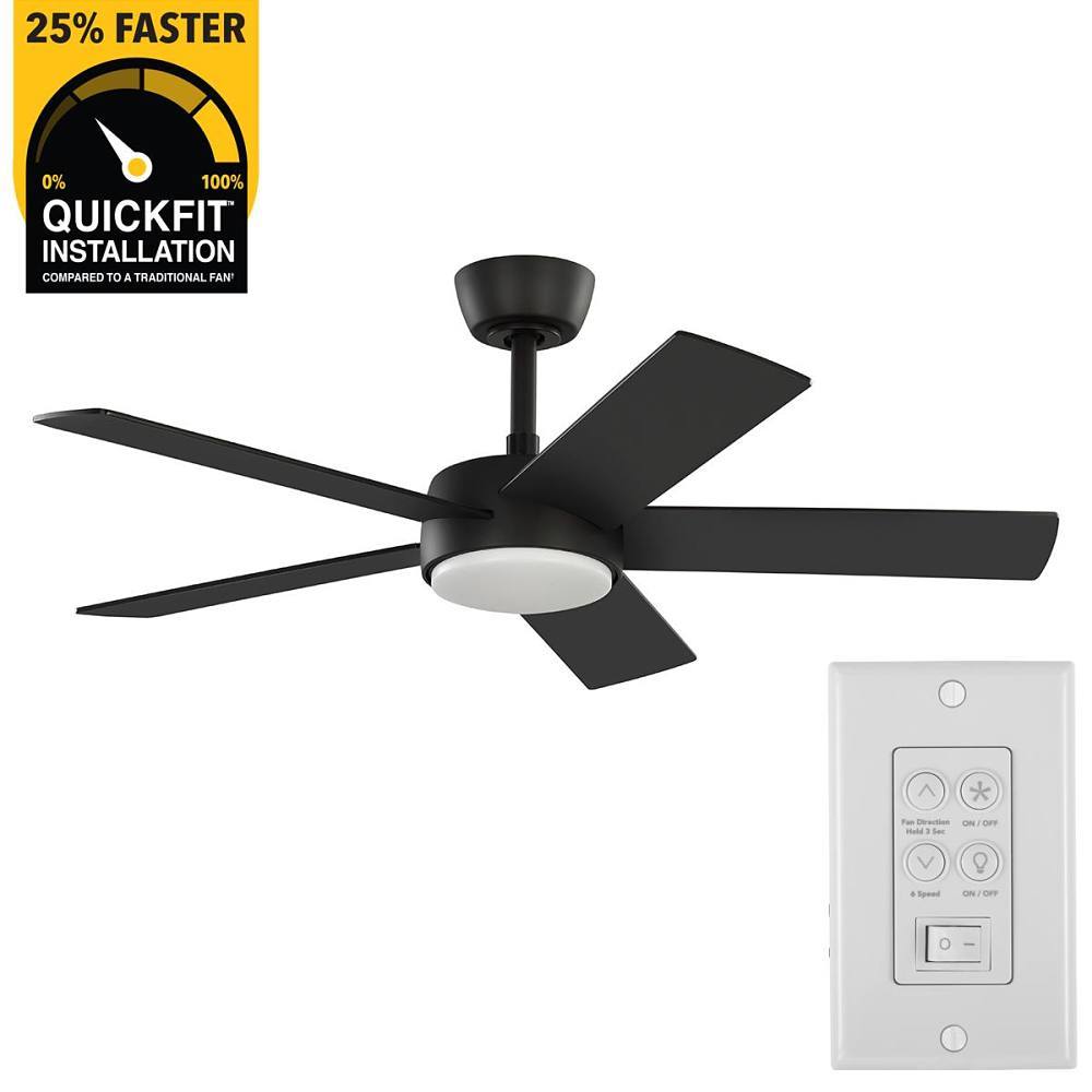 Seasons Brooklyn 44 In. Black Indoor 5 Blade LED Fan, Quick Install, Downrod Mount, Blades Black, Walnut