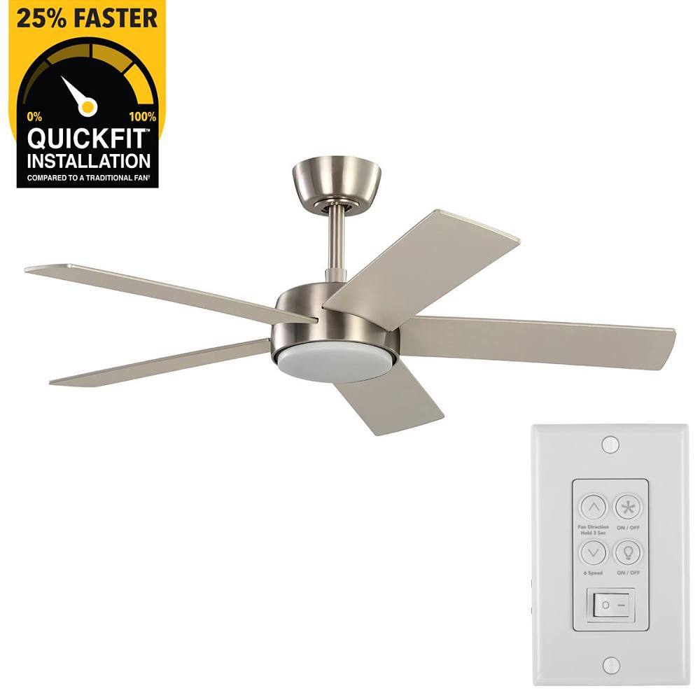 Seasons Brooklyn 44 In. Brushed Nickel Indoor 5 Blade LED Fan, Quick Install, Downrod Mount, Blades Black, Silver