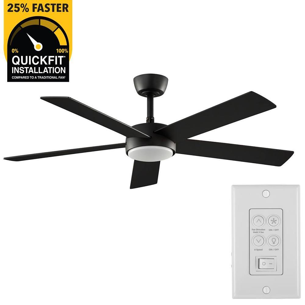 Seasons Brooklyn Black 52 In. Black In 5 Blade LED Fan, Quick Install, Down Rod, Blades Black, Walnut