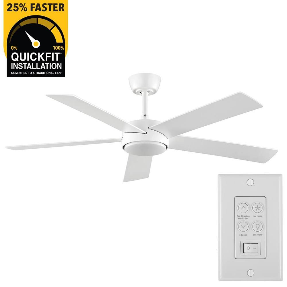 Seasons Brooklyn 52 In. White Indoor 5 Blade LED Fan, Quick Install, Downrod Mount, Blades White, Oak