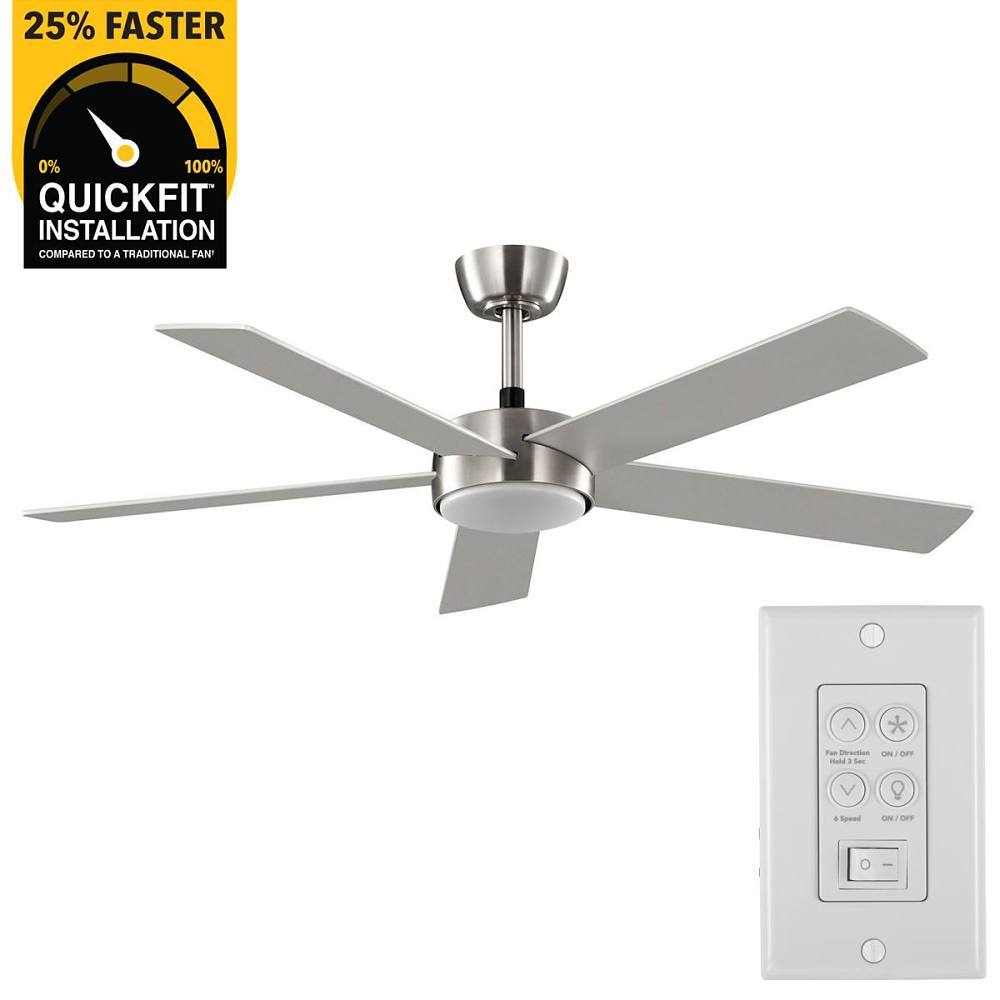 Seasons Brooklyn 52 In. Brushed Nickel In 5 Blade LED Fan, Quick Install, Down Rod, Blades Black, Silver