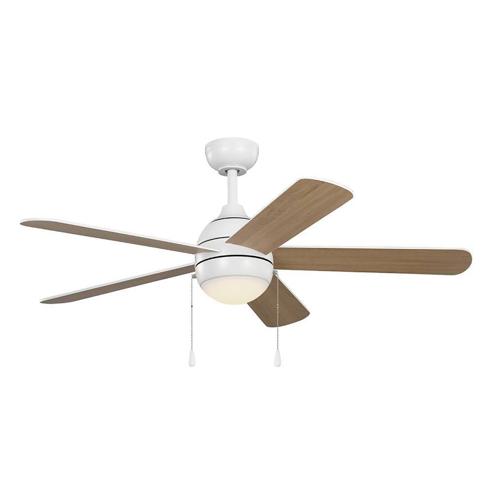 Seasons Willard 52 In. White Indoor 5 Blade LED Fan, Quick Install, Downrod Mount, Blades White, Oak