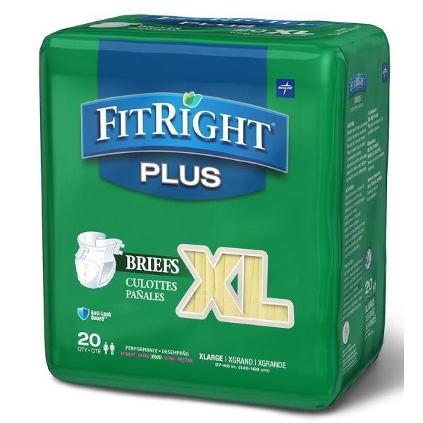 Medline Brief, Clothlike, Fitplus, Size Large, 57" To 66", Case Of 80