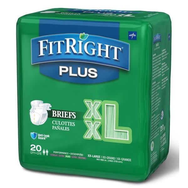 Medline Brief, Clothlike, Fitplus, Size Large, 60" To 69", Bag Of 20