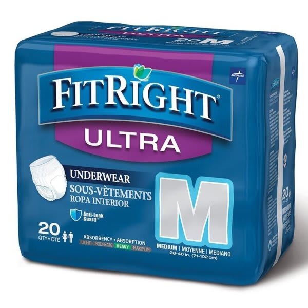 Medline Underwear, Protective, Ultra, Medium 28" To 40", Case Of 80