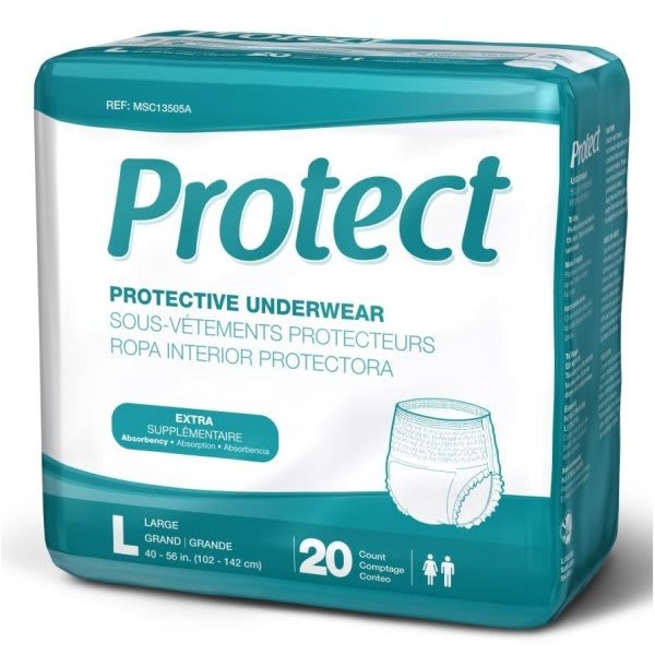 Medline Underwear, Extra Protective, Large 40" To 56", Bag Of 20