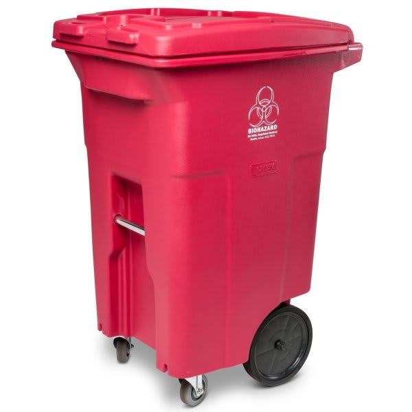 Toter 64 Gallon 4-Wheel Medical Trash Can W/ Casters (Red)