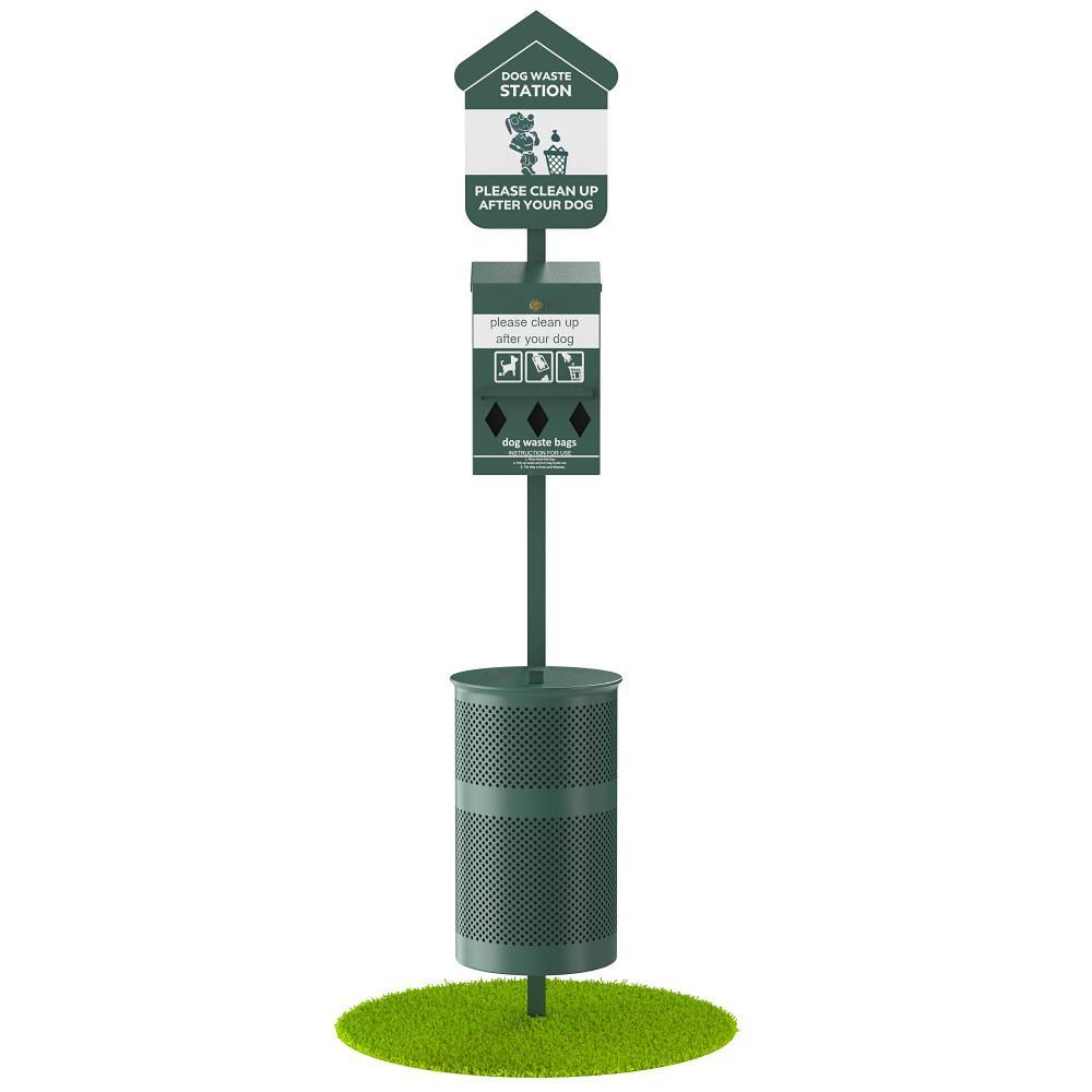 Fur Essentials Pet Station Kit Roll Bag Dispenser Lid Can Pole Glow-N-Dark Sign