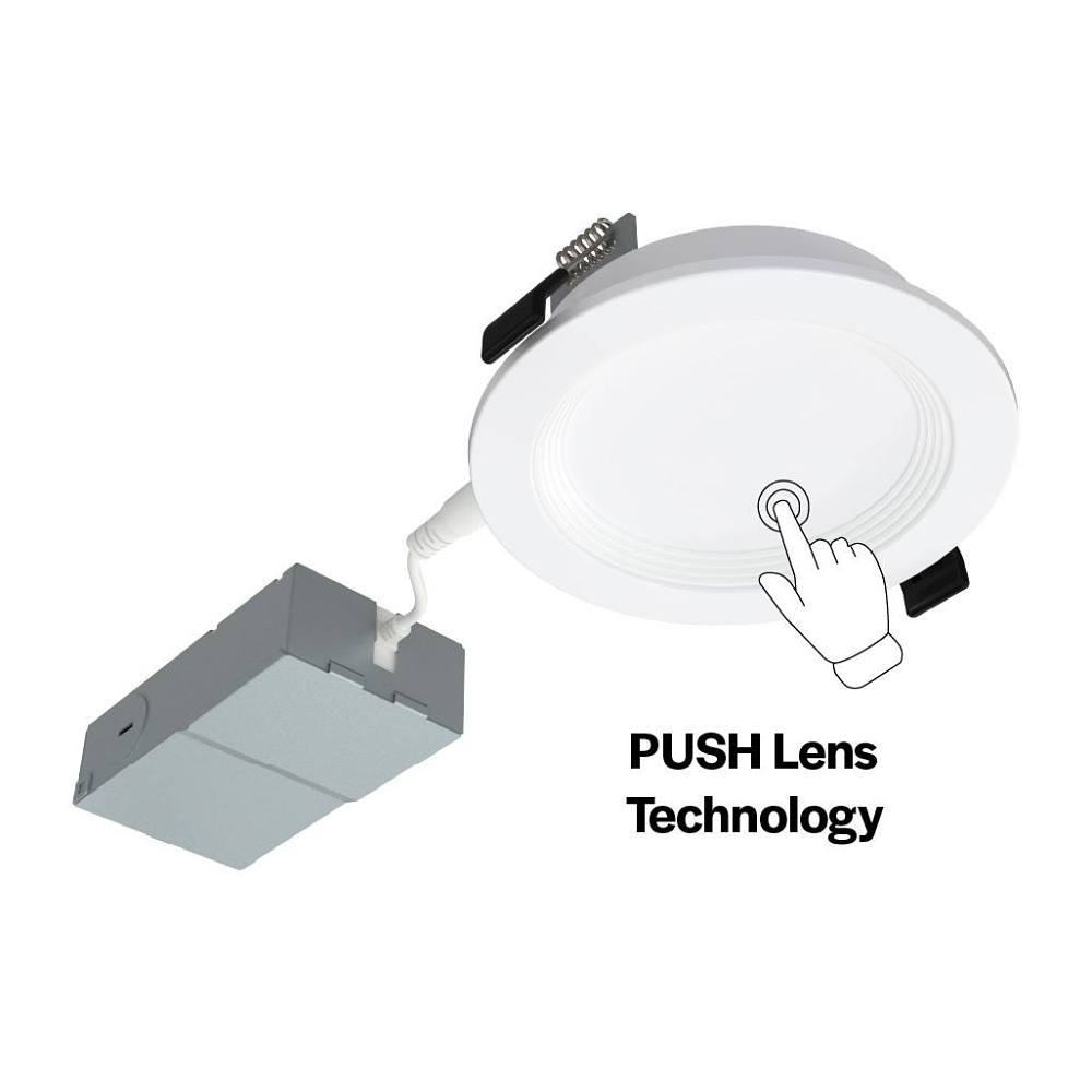 Halco 4" LED Push Lens Slim Downlight, Baffle Trim, Select Cct, 9 Watt