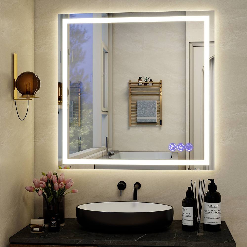 Easly 47" W X 47" H LED Light Anti-Fog Rectangular Frameless Wall Vanity Mirror