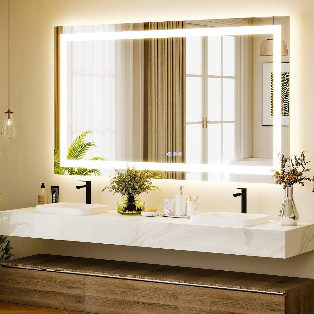 Easly 30" W X 55" H LED Light Anti-Fog Rectangular Frameless Wall Vanity Mirror