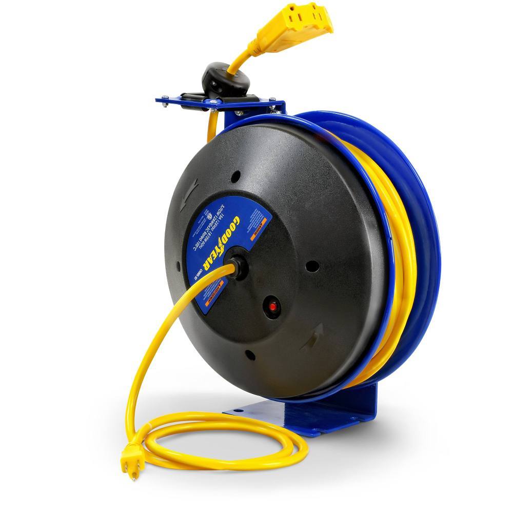 Goodyear Retractable Extension Cord Reel, 3 Grounded Outlets, 12/3, 15 Amp, 50'