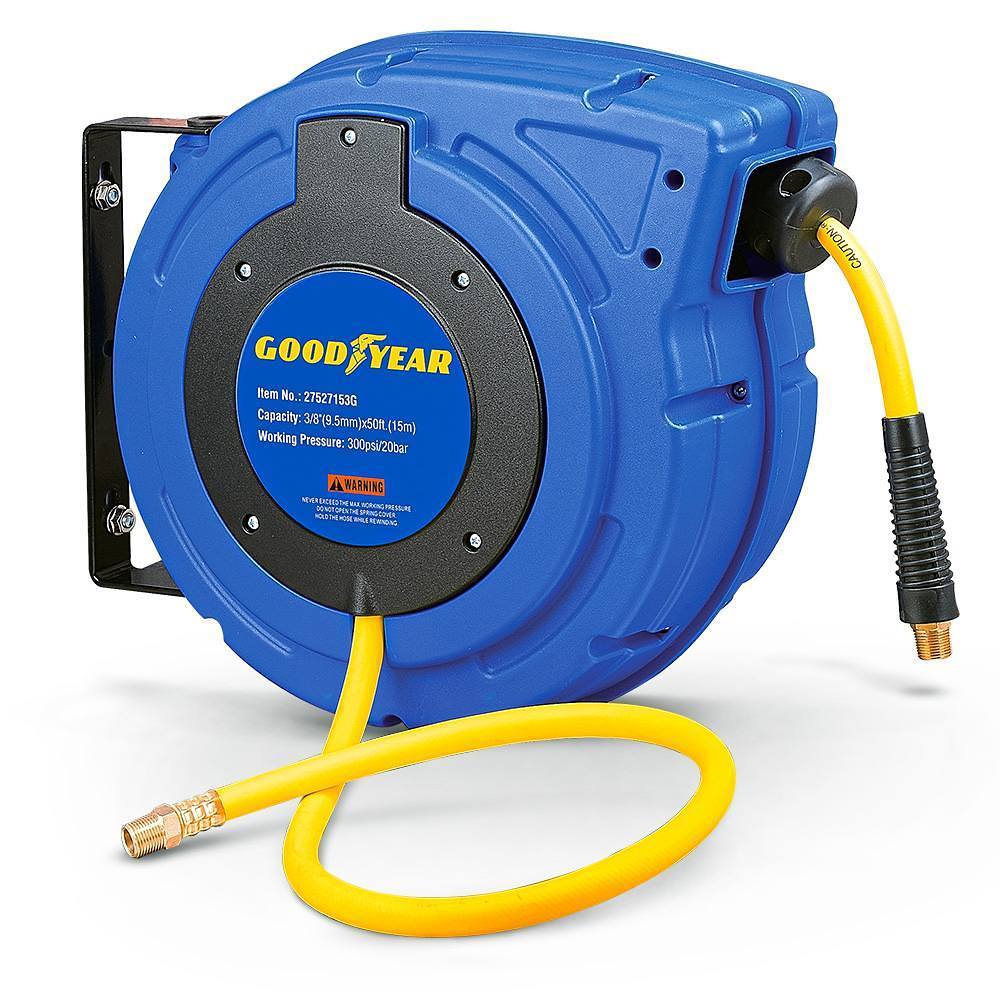 Goodyear Air Hose Reel, 3' Lead-In Hose, 1/4" Npt Connection, 3/8" X 50'