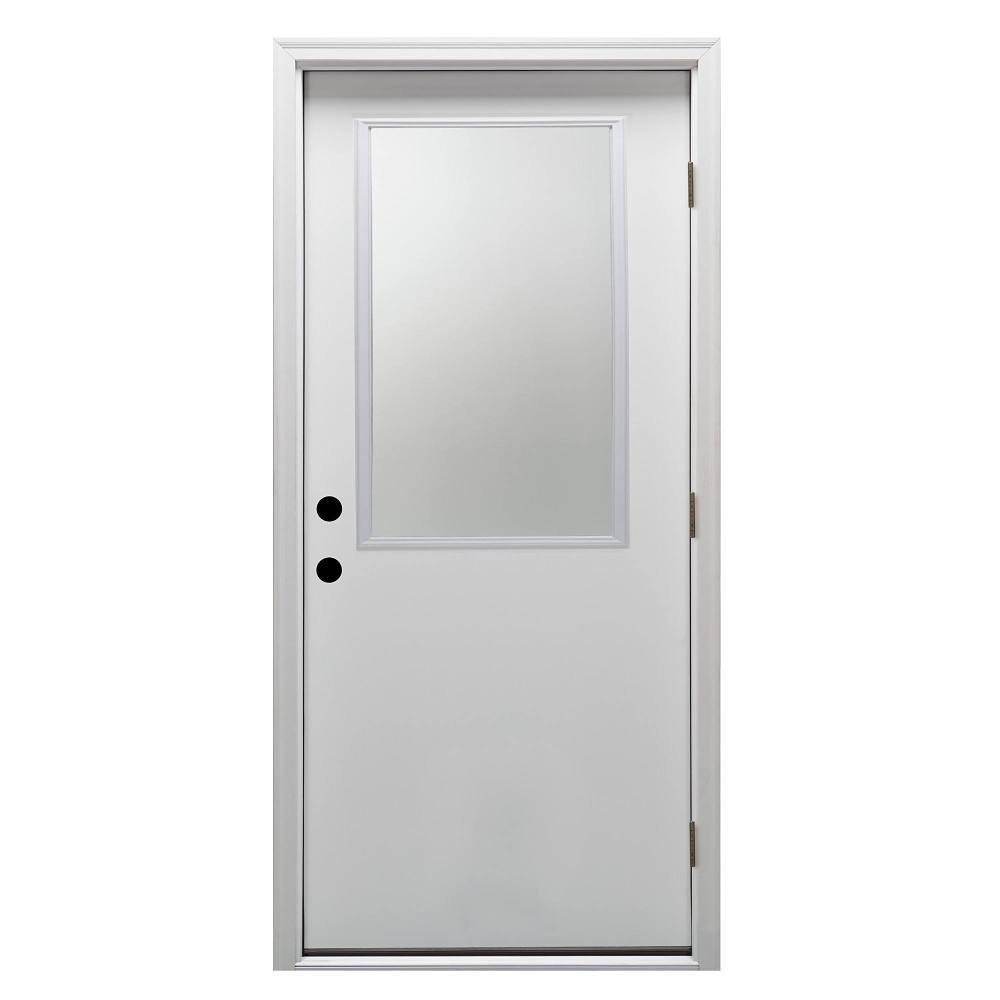 Mmi Door 36"X80" Classic LH 1/2 Lite Clear Steel Prehung Front Door, Brickmould