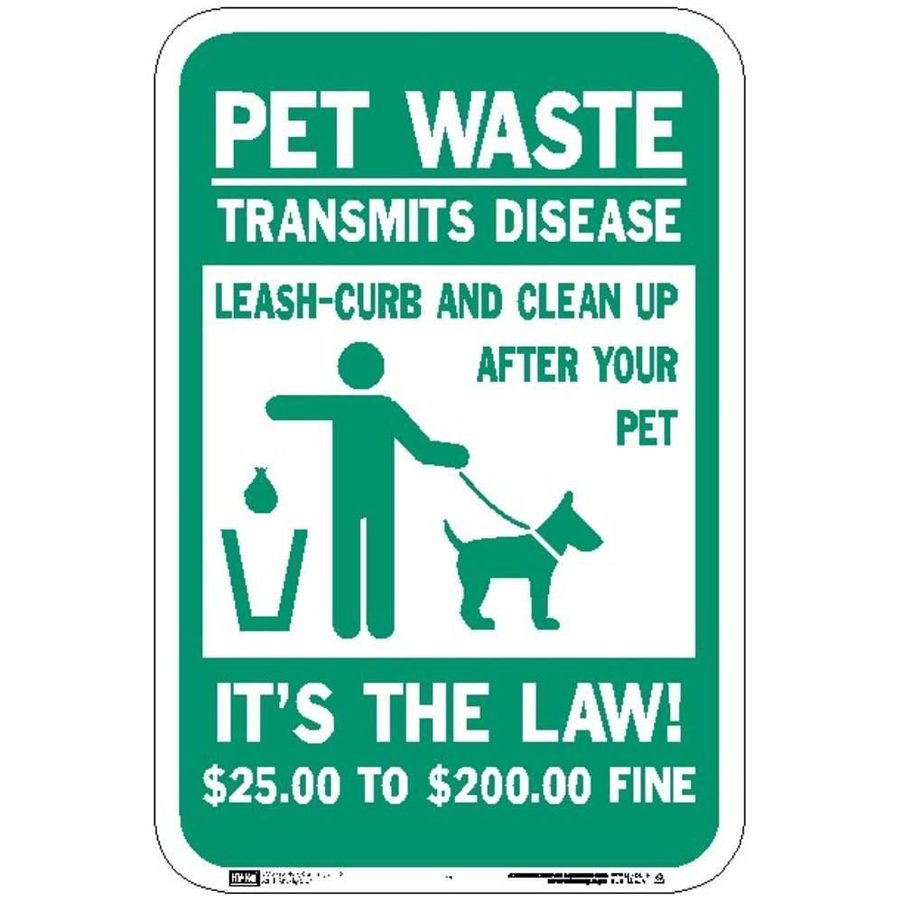 Hy-Ko Pet Waste Transmits Disease With Fine Sign 12x18" Non-Reflective Aluminum