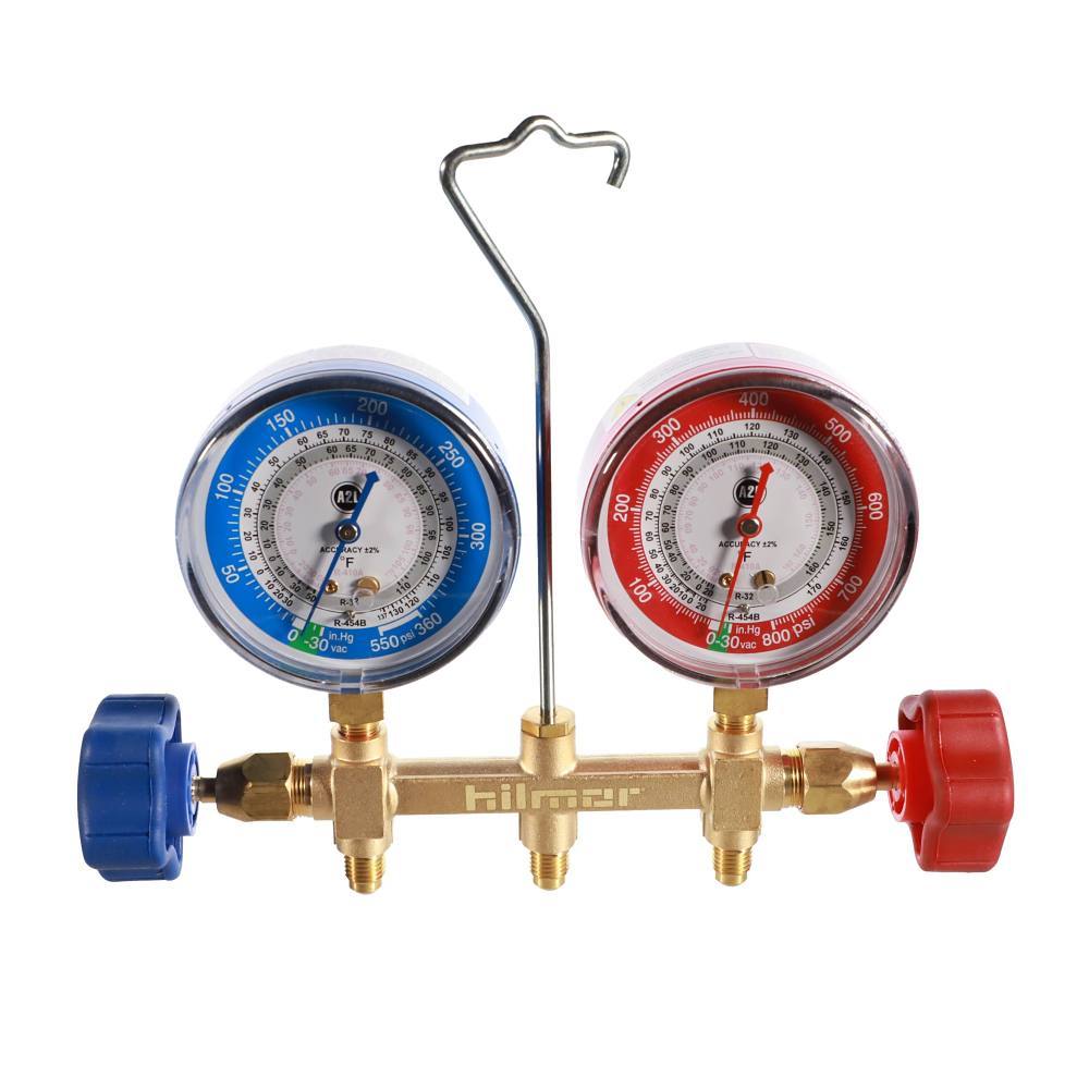HILMOR 2-Valve Basic Manifold with 60" Hoses for R454B-R32-R410A Refrigerants