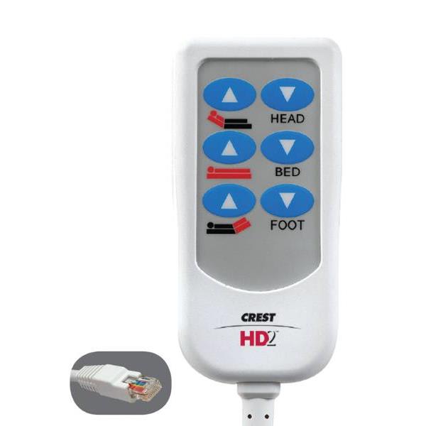 Crest Healthcare® Hd2 Bed Control, 8 Foot Cord,10-Pin Rj50 Plug, 6 Button, White