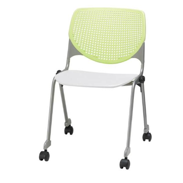 Kfi Seating Kool Stack Chair, Casters, Lime Green Back, White Seat