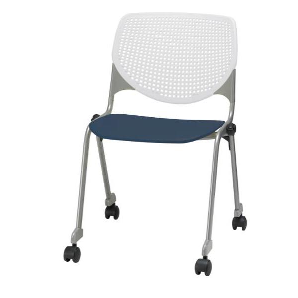Kfi Seating Kool Stack Chair, Casters, White Back, Navy Seat