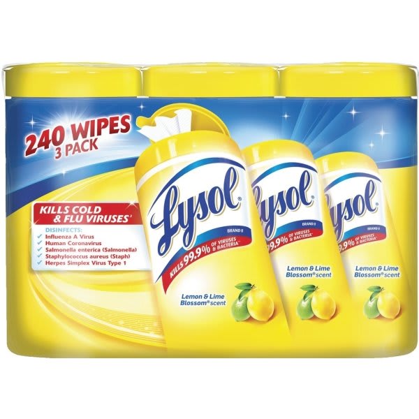 LYSOL Brand Disinfecting Wipes, Lemon & Lime Blossom, White, 80/Can