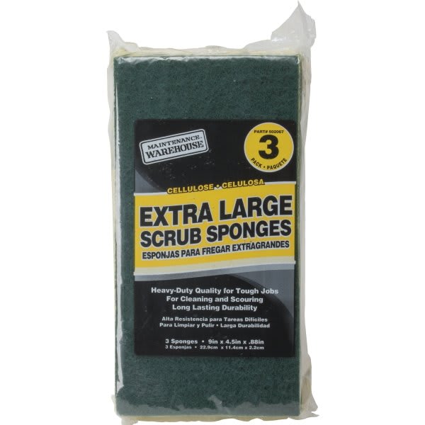 Maintenance Warehouse Green Large Cellulose Heavy-Duty Scrub Sponge 3-Pack