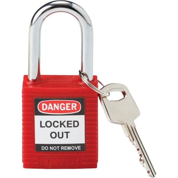 Brady Padlock Steel Shackle Clearance 1.5, Red Keyed Different