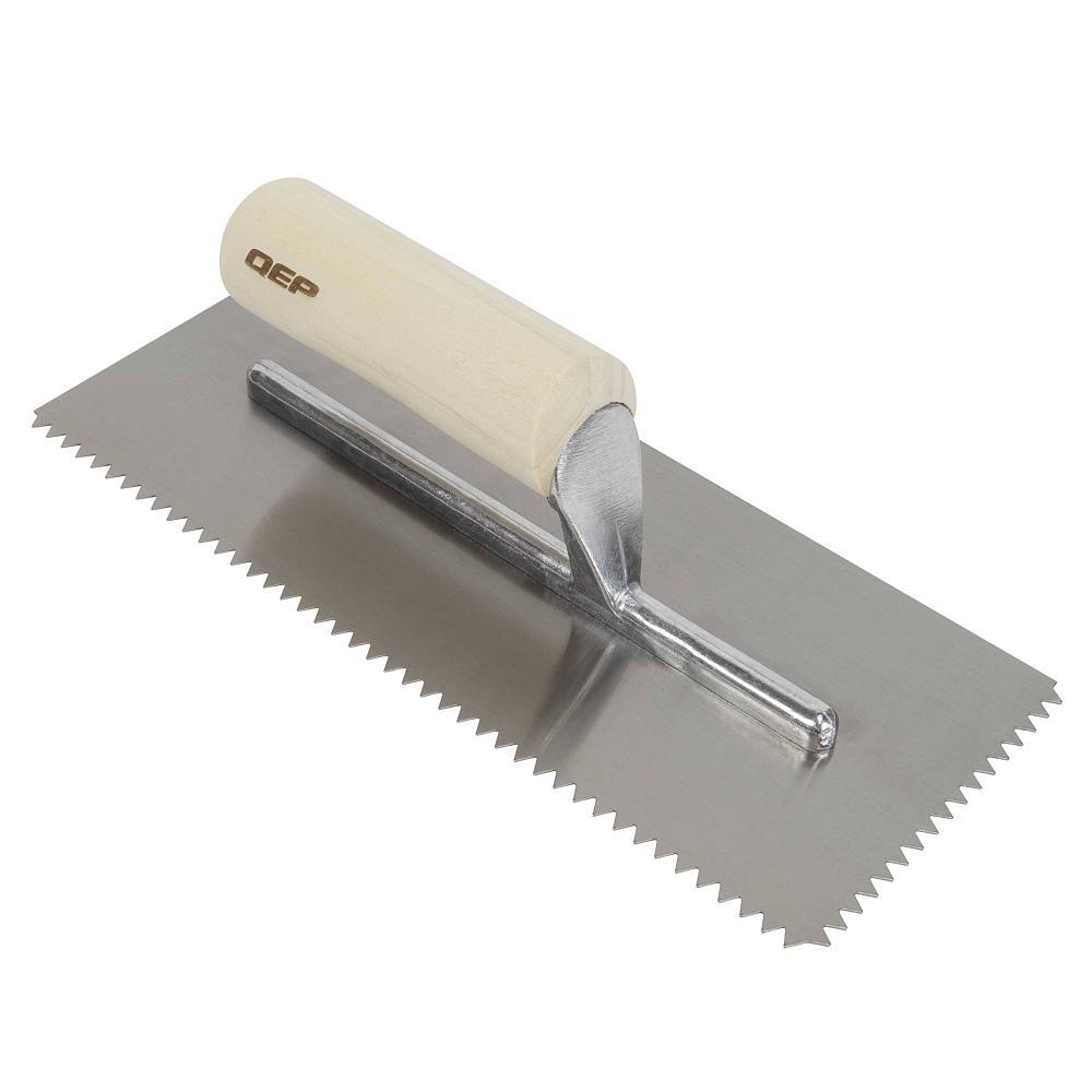 QEP 1/4" X 3/16" V-Notch Carbon Steel Trowel With Wood Handle