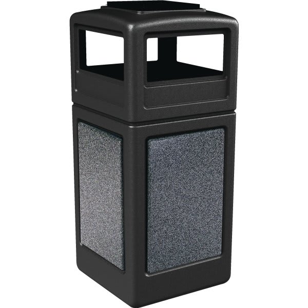 Commercial Zone Products Stonetec 42 Gallon Trash Receptacle W/ Pepperstone Panel And Ashtray Dome Lid