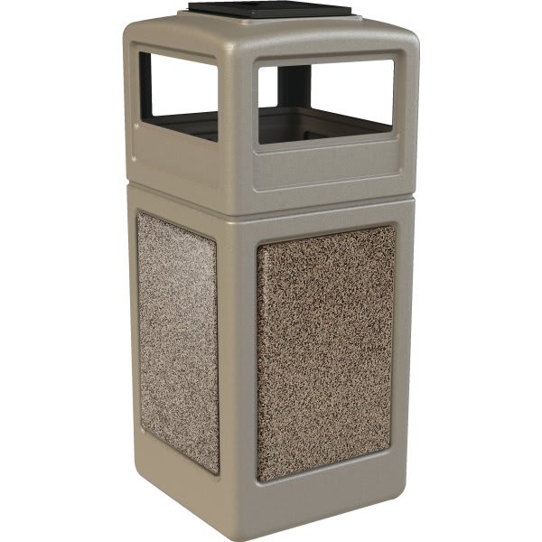 Commercial Zone Products Stonetec 42 Gallon Trash Can W/ Ashtray Dome Lid And Riverstone Paneled (Beige)