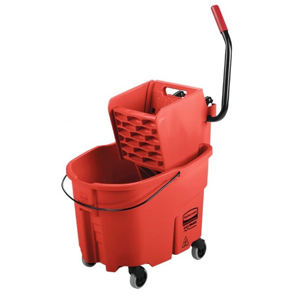 Rubbermaid Wavebrake Side-Press Combo Mop Bucket And Wringer System, 35 Qt., Red