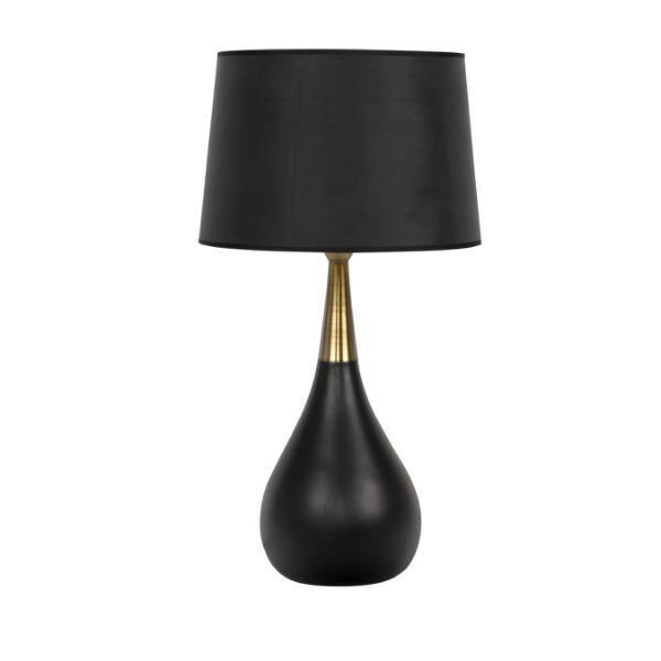 Litex 26.5 Inch Table Lamp With Antique Brass Metal / Black Poly Base And Fabric