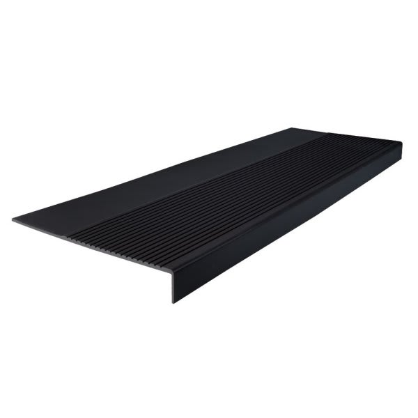 Roppe 12-1/4 X 3.5 Ft Black Ribbed Rubber Square Nose Stair Tread