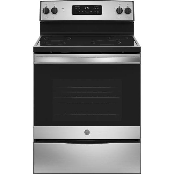 GE® 30 In. 5.3 cu. ft. Smooth Electric Freestanding Range, 8" Power Boil Element, Self Cleaning, Stainless Steel