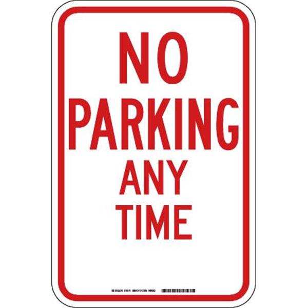Brady® "No Parking" Any Time Sign 18" H X 12" W  Aluminum Red On White