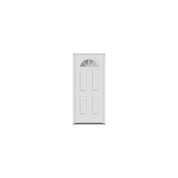 National Door Company 1/4 Lite 4-Panel 36x80" Front Door, White - Lh, White Grilles