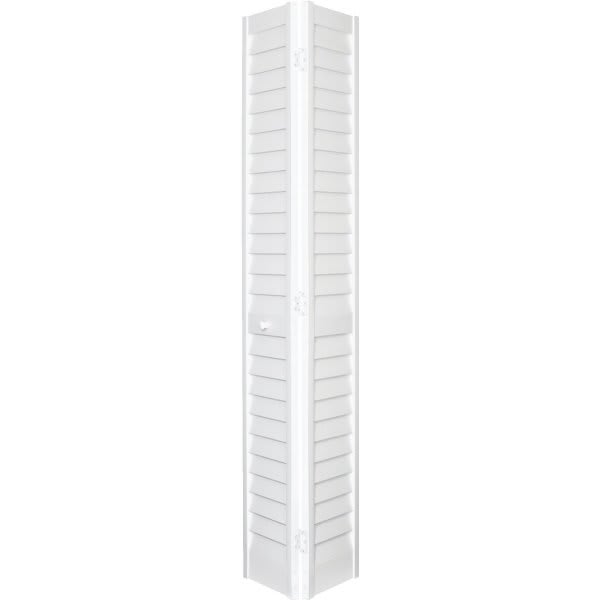 Plantation 24 X 80 In. 3 In. Thick Louver/Louver PVC Composite Hollow Core Bi-Fold Door (White)