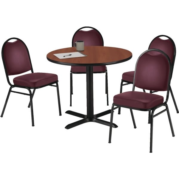 Round Black Laminate Table Set With Metal Chair And Cherry ...